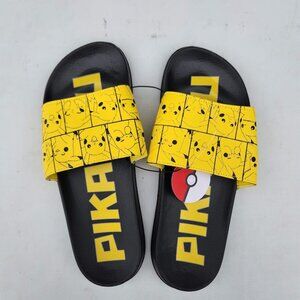 NEW Men's Size 7 Sandals Pikachu Pokemon Yellow Black NEW NWT Slides Pokémon Bra